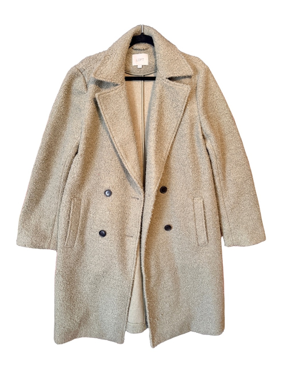 LOFT Double-Breasted Teddy Pea Coat in Light Green